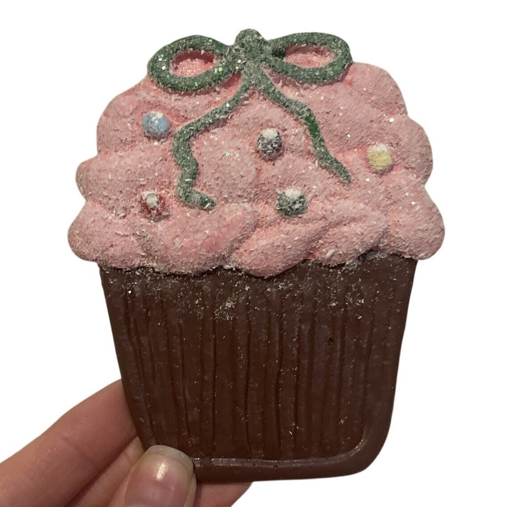 Vintage Cupcake‎ Acrylic Ornament Made In Hong Kong 50's Candy Gumdrop Glitter